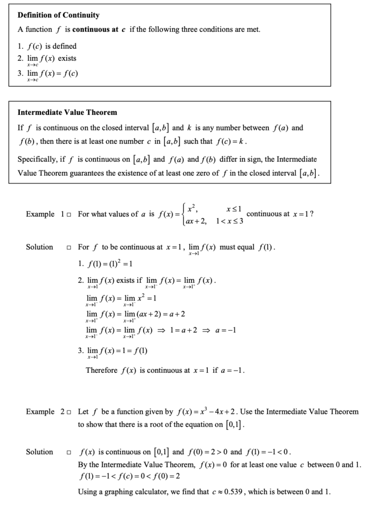 properties of continuity and intermediate value theorem